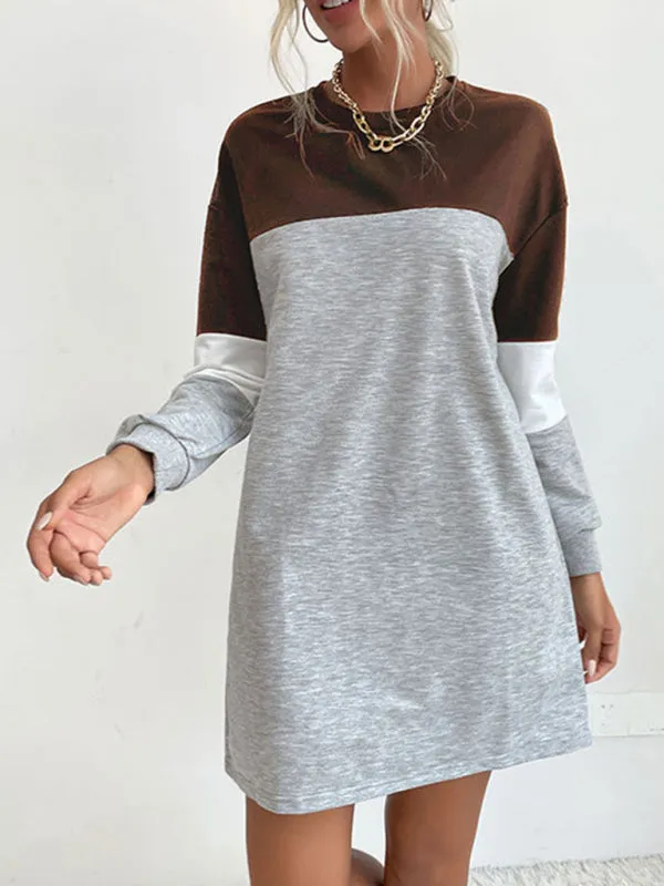 Color Block Mini Sweatshirt Dress with Long Sleeves