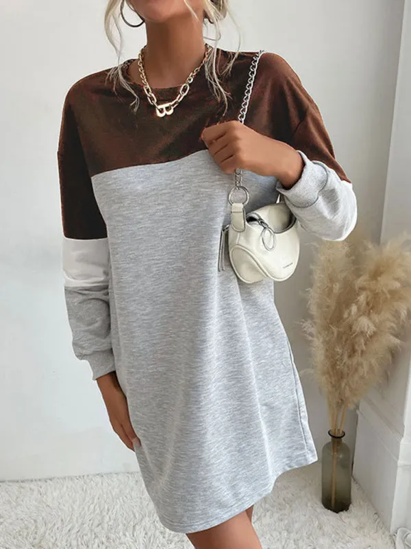 Color Block Mini Sweatshirt Dress with Long Sleeves