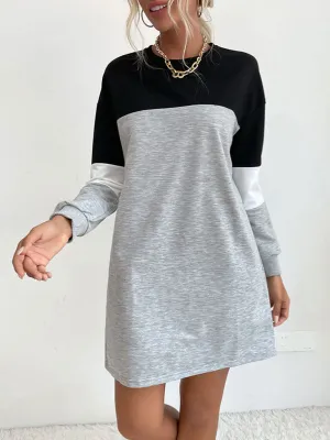 Color Block Mini Sweatshirt Dress with Long Sleeves