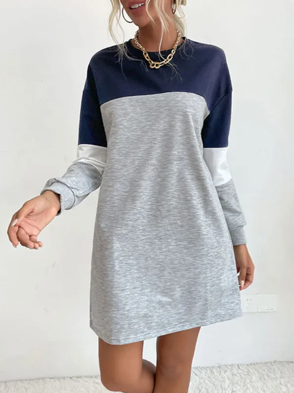 Color Block Mini Sweatshirt Dress with Long Sleeves
