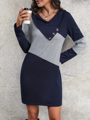 Color Block Sweatshirt Dress with Button Detail