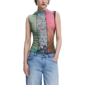 Colorful Patchwork Mesh Top