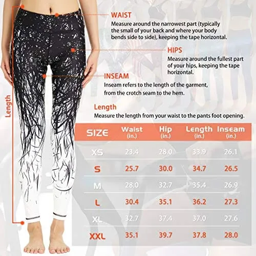 COOLOMG Women's Yoga Running Pants Printed Compression Leggings Workout Tights Hidden Pocket Waves