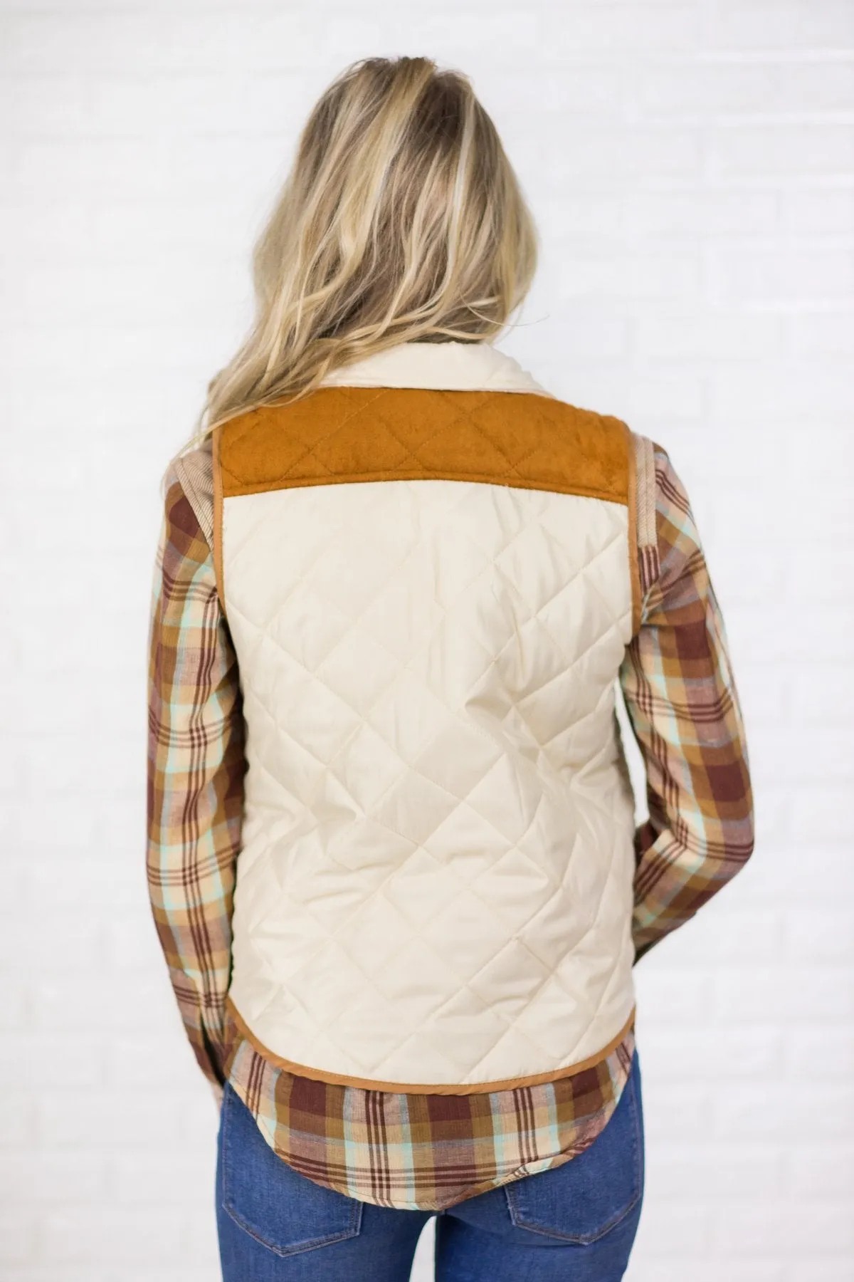 Cream & Suede Zip Up Vest