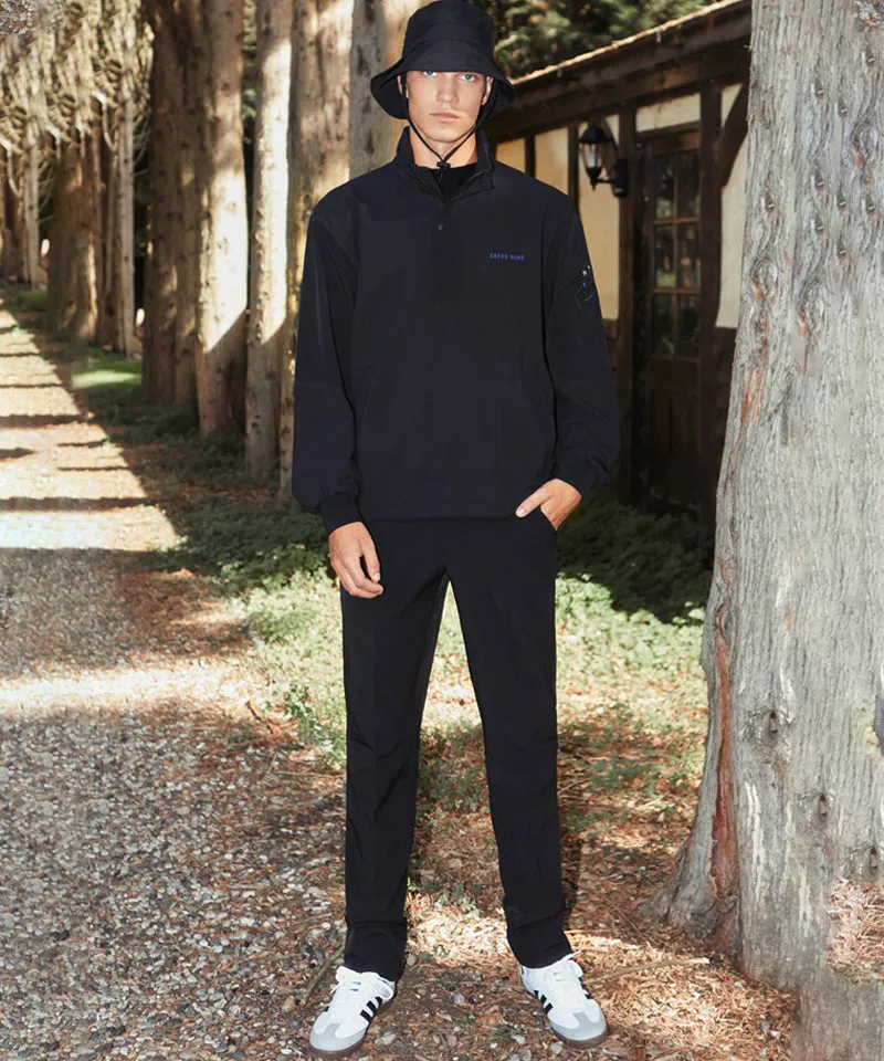 CREVE NINE: Men's Hooded Anorak Windbreaker - Black