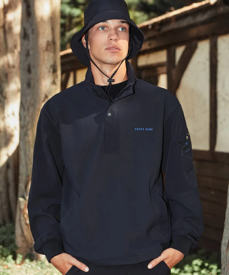 CREVE NINE: Men's Hooded Anorak Windbreaker - Black