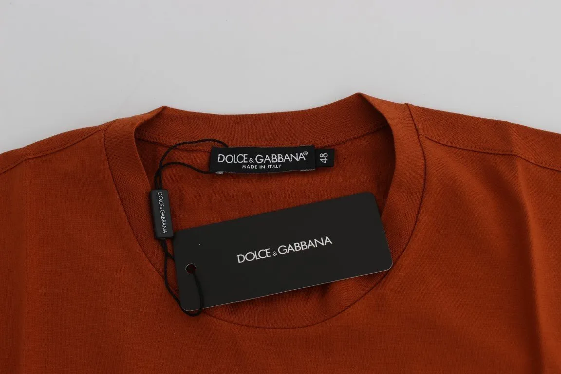 Crewneck 2015 Motive Print Orange Cotton T-shirt