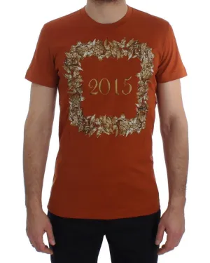Crewneck 2015 Motive Print Orange Cotton T-shirt