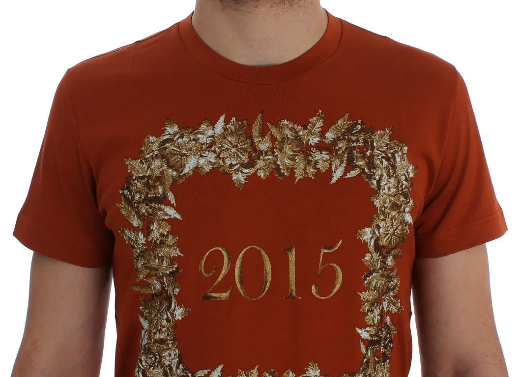 Crewneck 2015 Motive Print Orange Cotton T-shirt