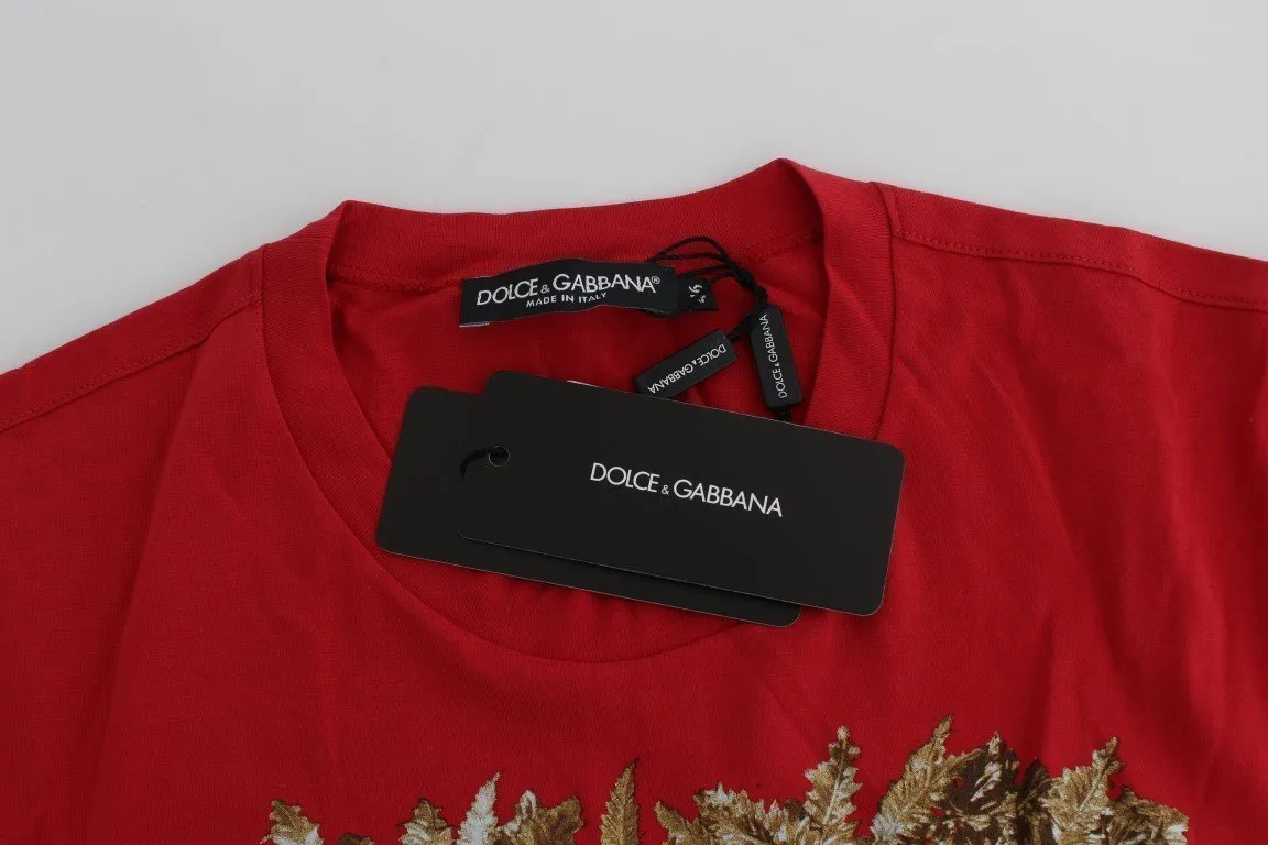 Crewneck 2015 Motive Print Red Cotton T-shirt