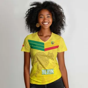 Custom Benin Football Women V-Neck T-Shirt Go Les Guepards LT15