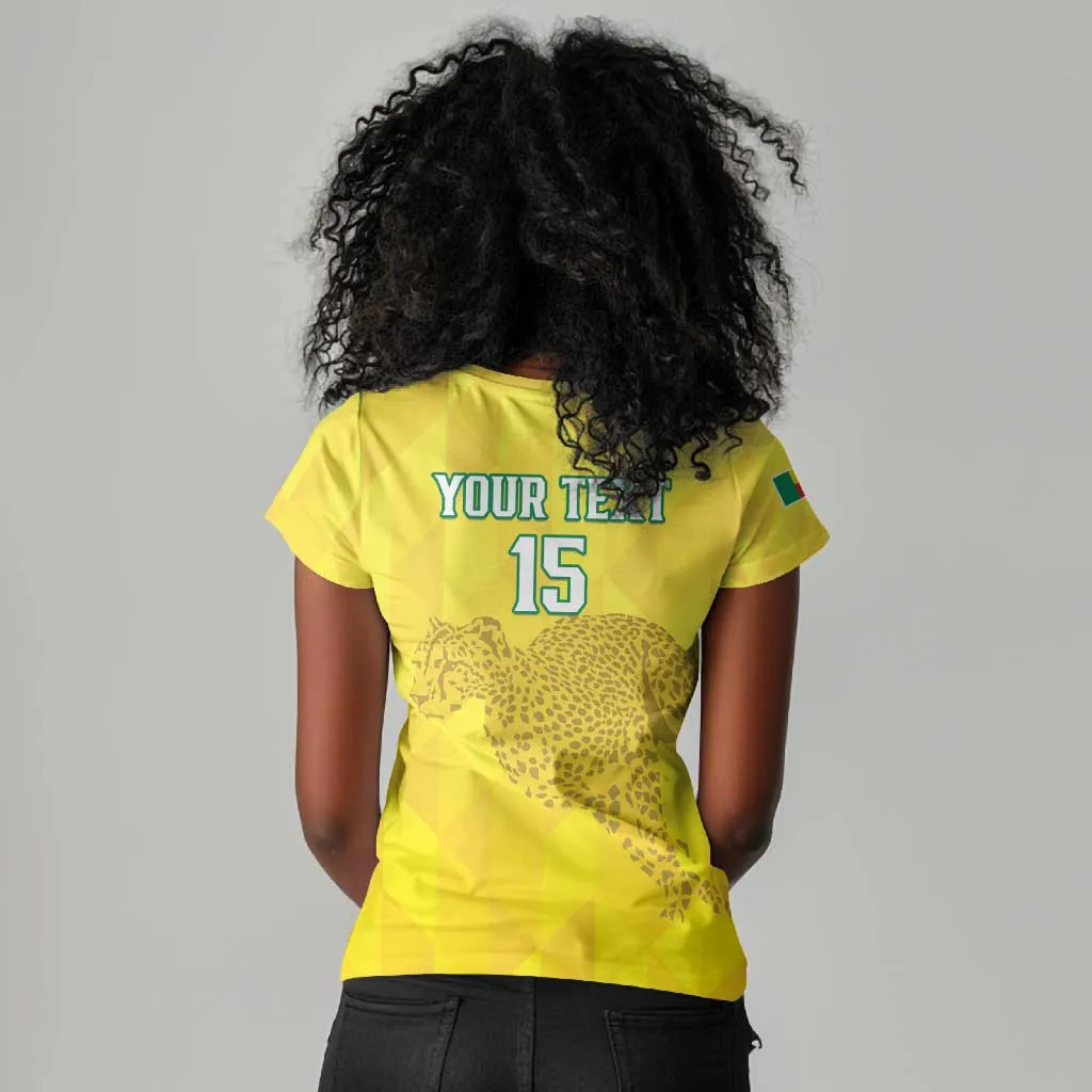 Custom Benin Football Women V-Neck T-Shirt Go Les Guepards LT15
