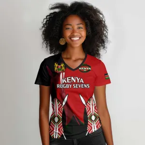 Custom Kenya Rugby Sevens Kenyan Sporty Version Women V-Neck T-Shirt LT14