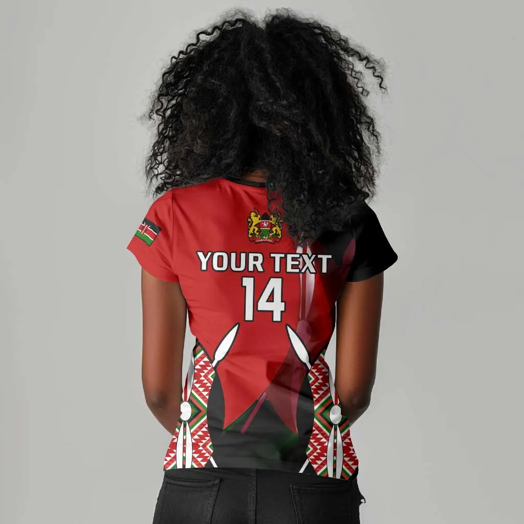 Custom Kenya Rugby Sevens Kenyan Sporty Version Women V-Neck T-Shirt LT14