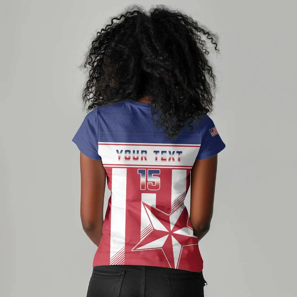 Custom Liberia Football Women V-Neck T-Shirt Sporty Style LT15
