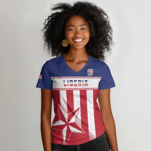 Custom Liberia Football Women V-Neck T-Shirt Sporty Style LT15