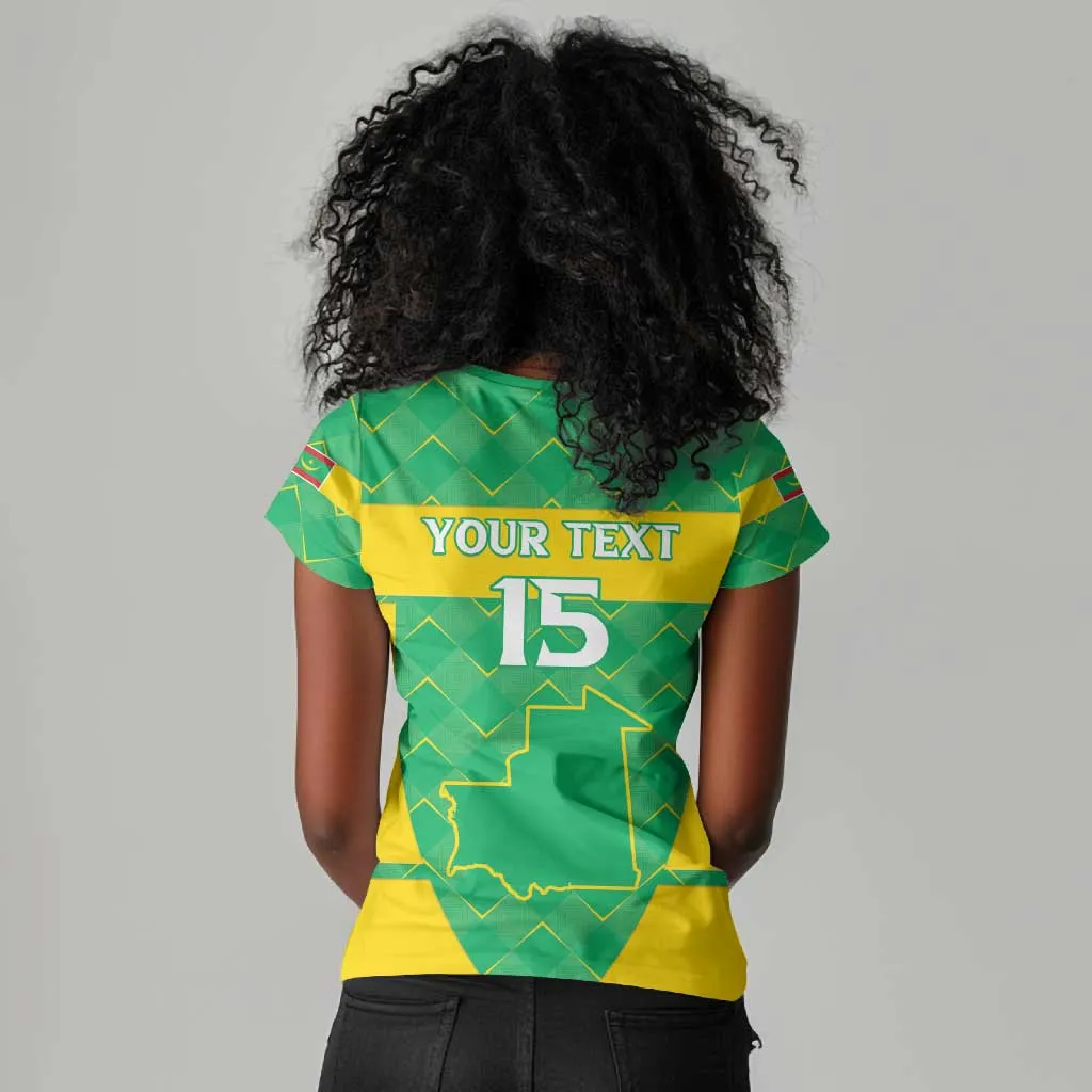 Custom Mauritania Beach Soccer 2025 Women V-Neck T-Shirt Allez Al-Murabitun LT15