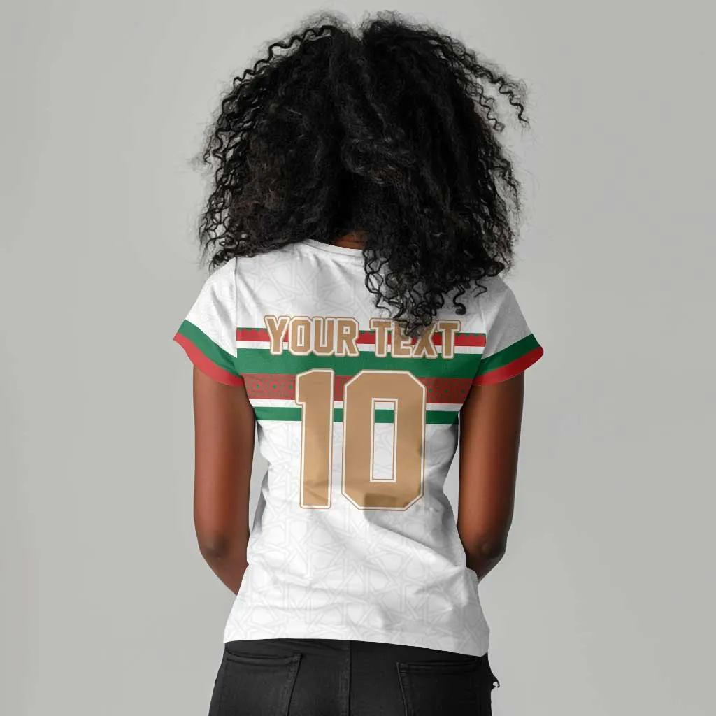 Custom Moroccan Football Women V-Neck T-Shirt The Hunt of Atlas Lions LT03