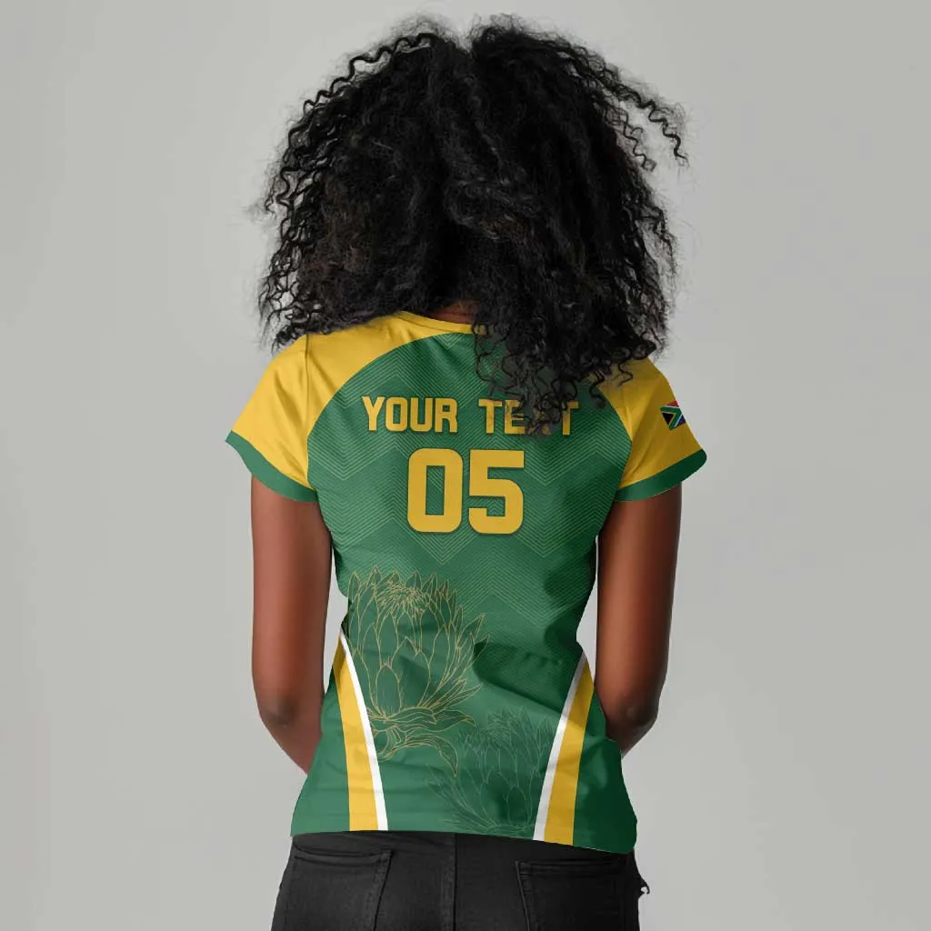 Custom South Africa Cricket Women V-Neck T-Shirt Go Champions Protea Pattern LT05