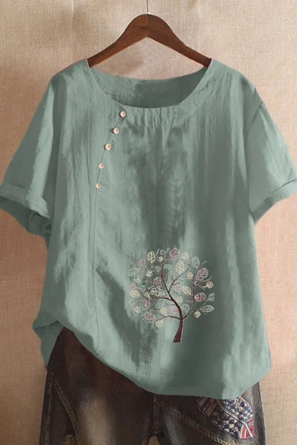 Dandalion Printing Round Neck T-shirt