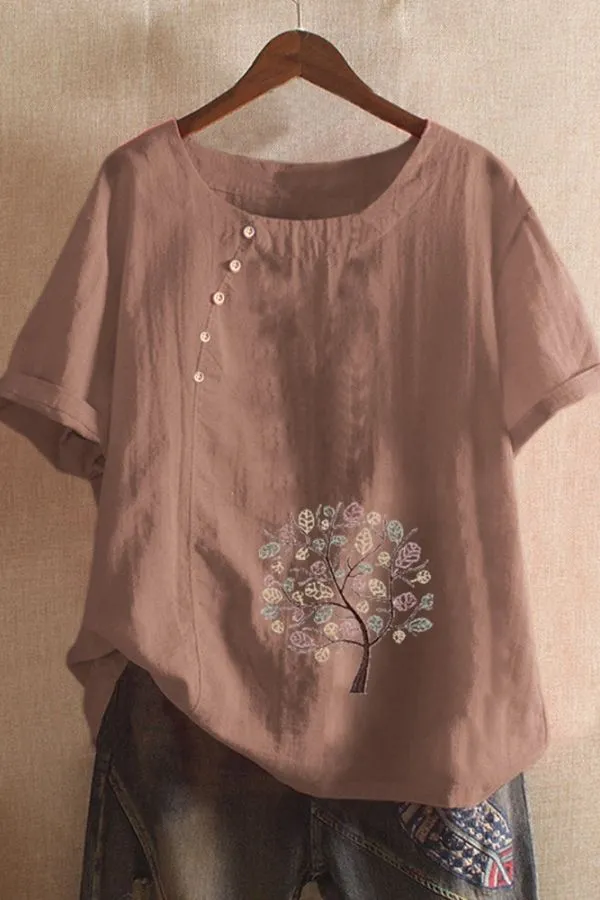 Dandalion Printing Round Neck T-shirt