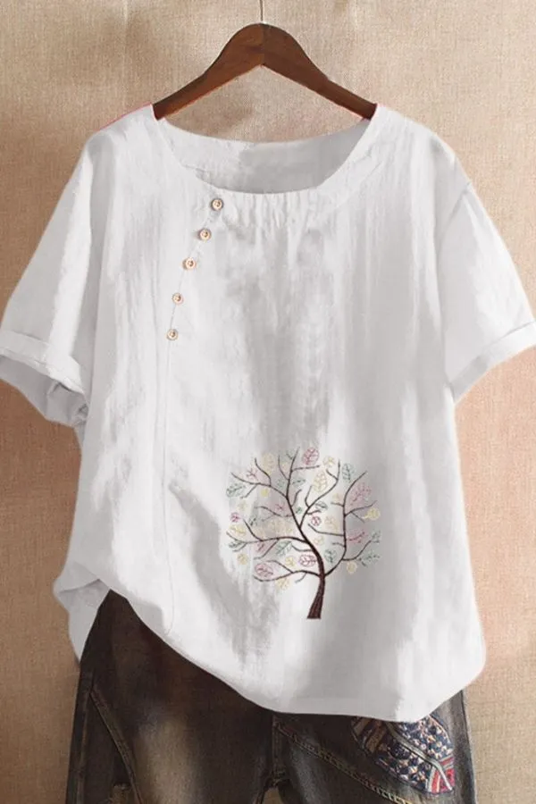 Dandalion Printing Round Neck T-shirt