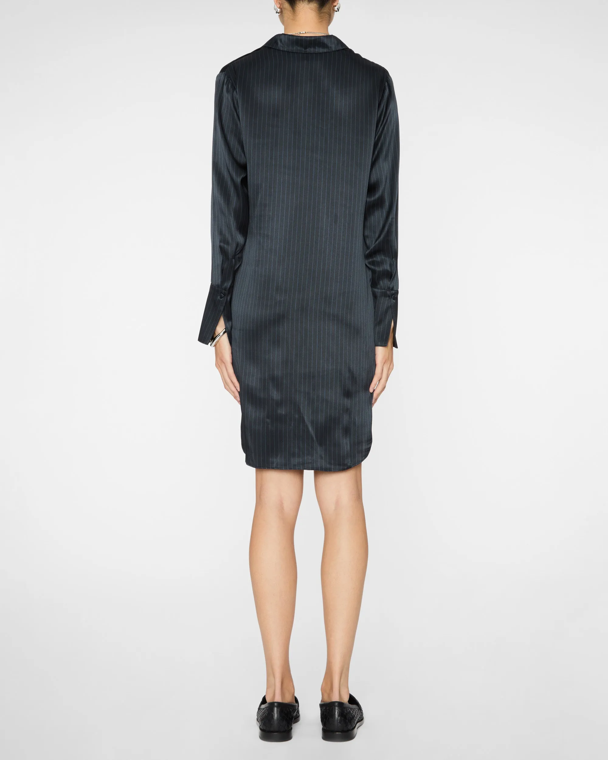 Daria Shirt Dress in Navy Pinstripe
