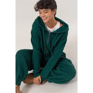Dk Green Zip Up Hoodie Jacket With Seam Detailing