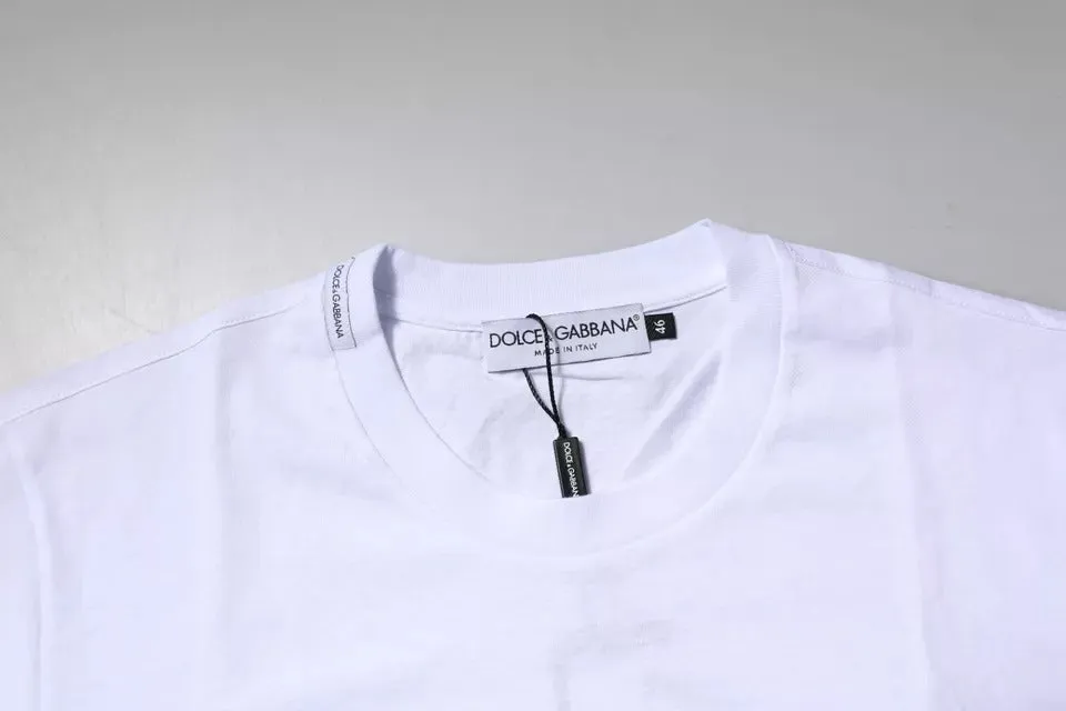 Dolce & Gabbana White Logo Plaque Cotton Crew Neck T-shirt