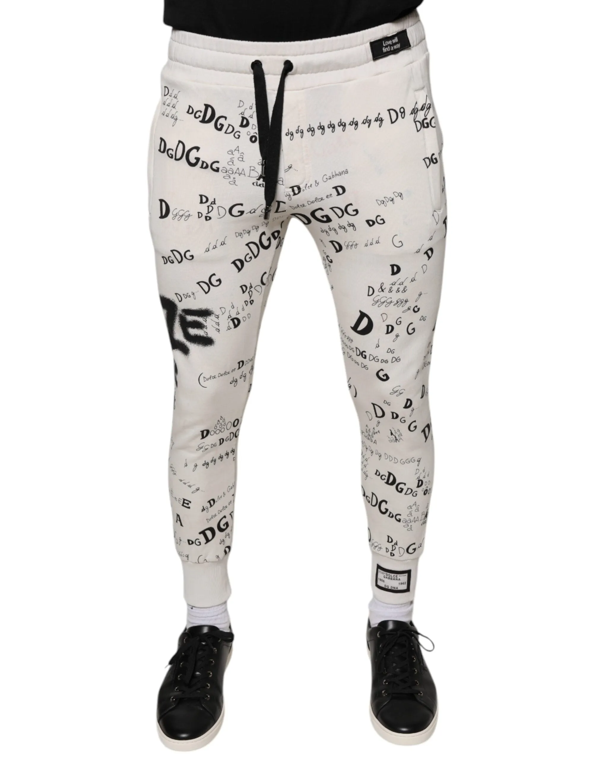Dolce & Gabbana White Printed Cotton Jogger Sweatpants Pants