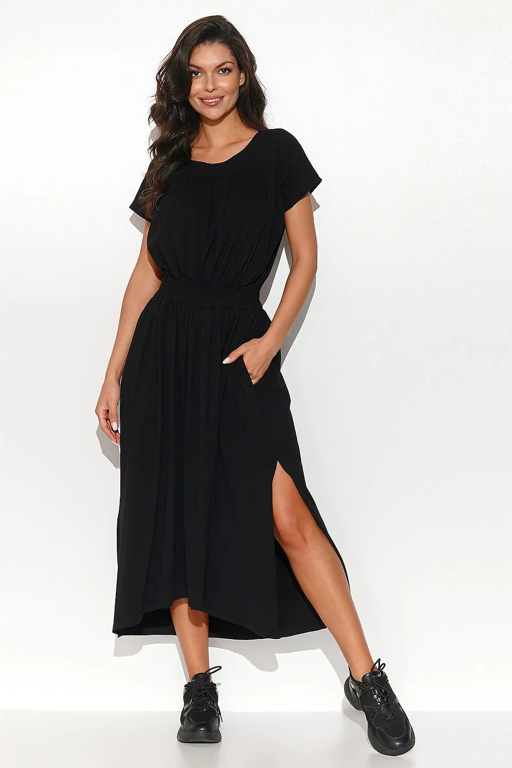Draped Asymmetrical Midi Dress