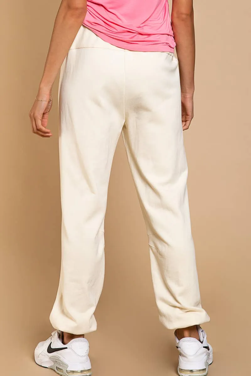 Elastic band waist solid french terry jogger pants
