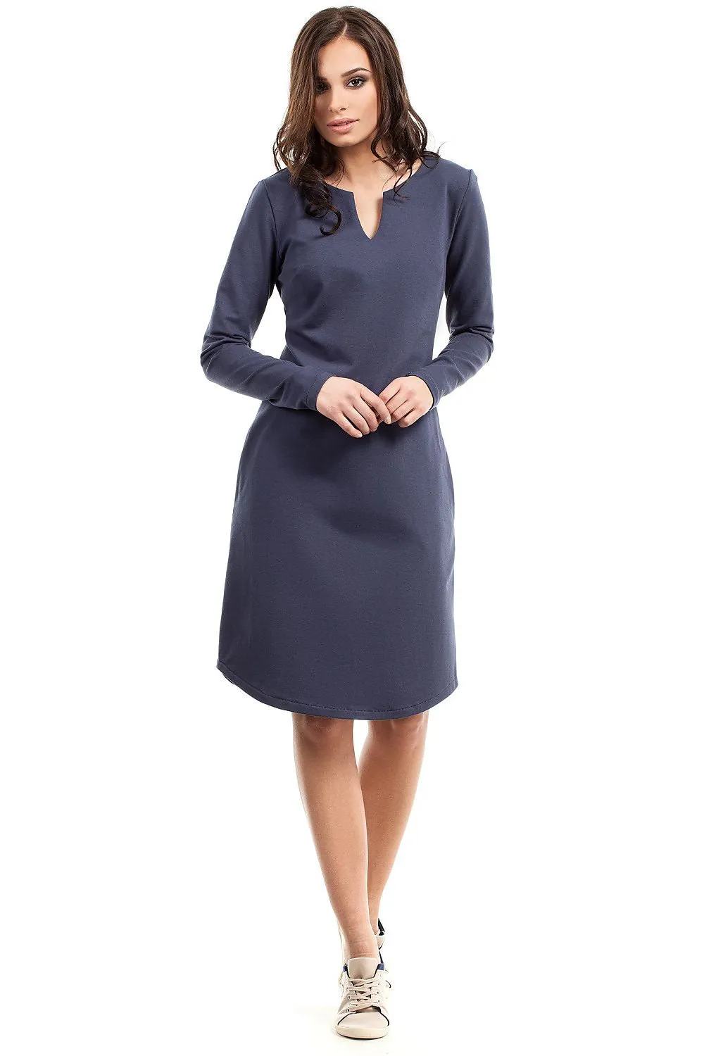 Elegant A-Line Split Neck Dress