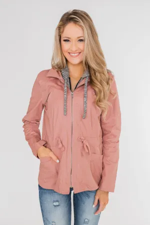 Essential Drawstring Hooded Jacket- Mauve