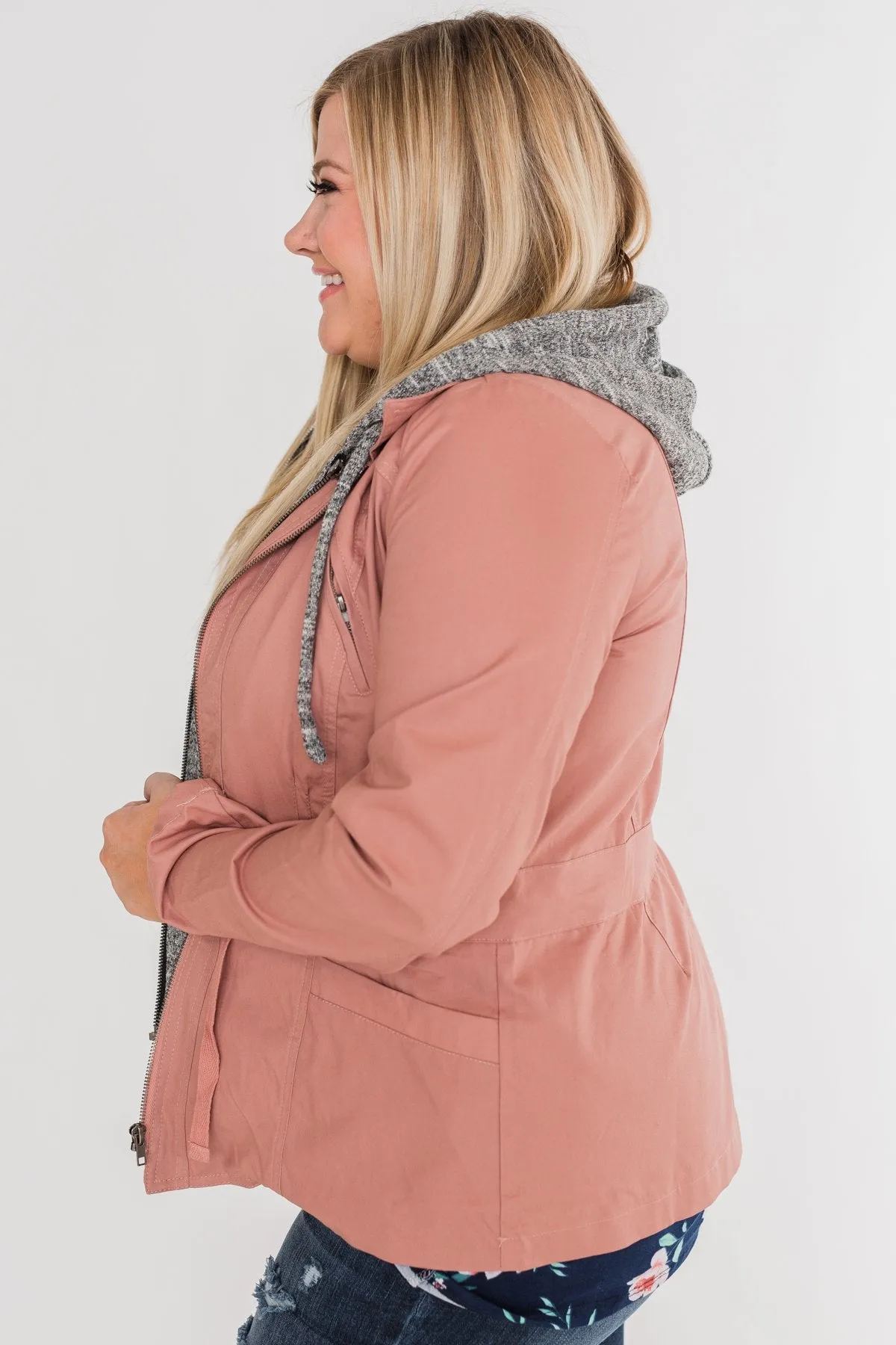 Essential Drawstring Hooded Jacket- Mauve