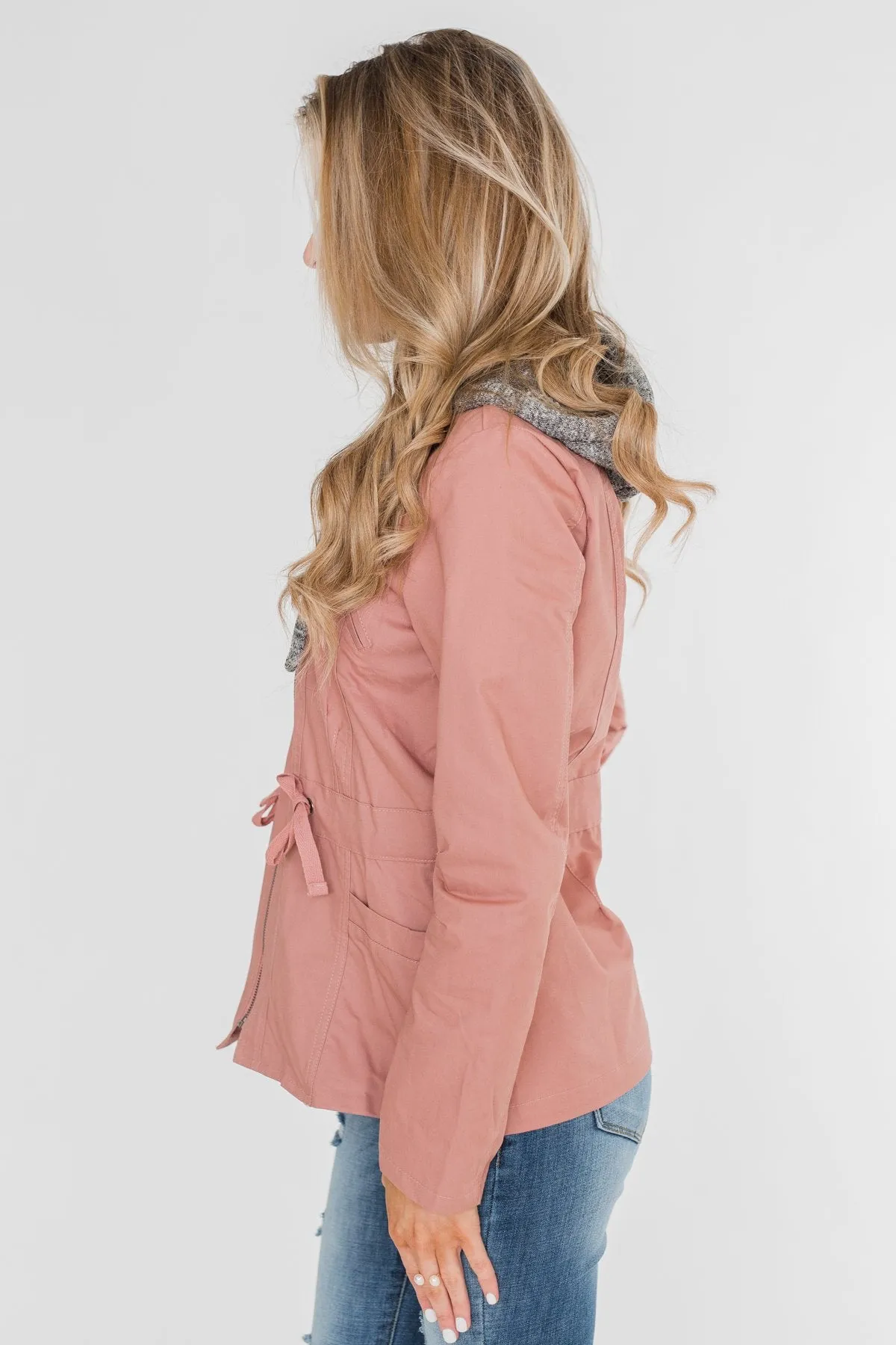 Essential Drawstring Hooded Jacket- Mauve