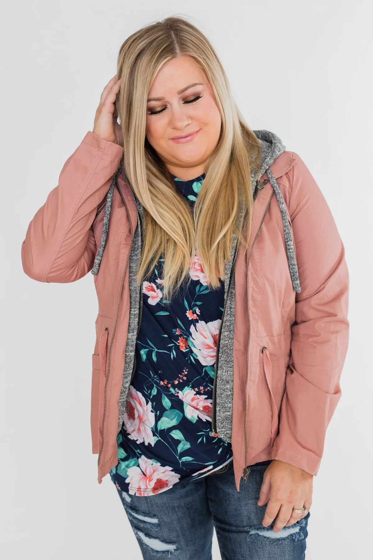 Essential Drawstring Hooded Jacket- Mauve