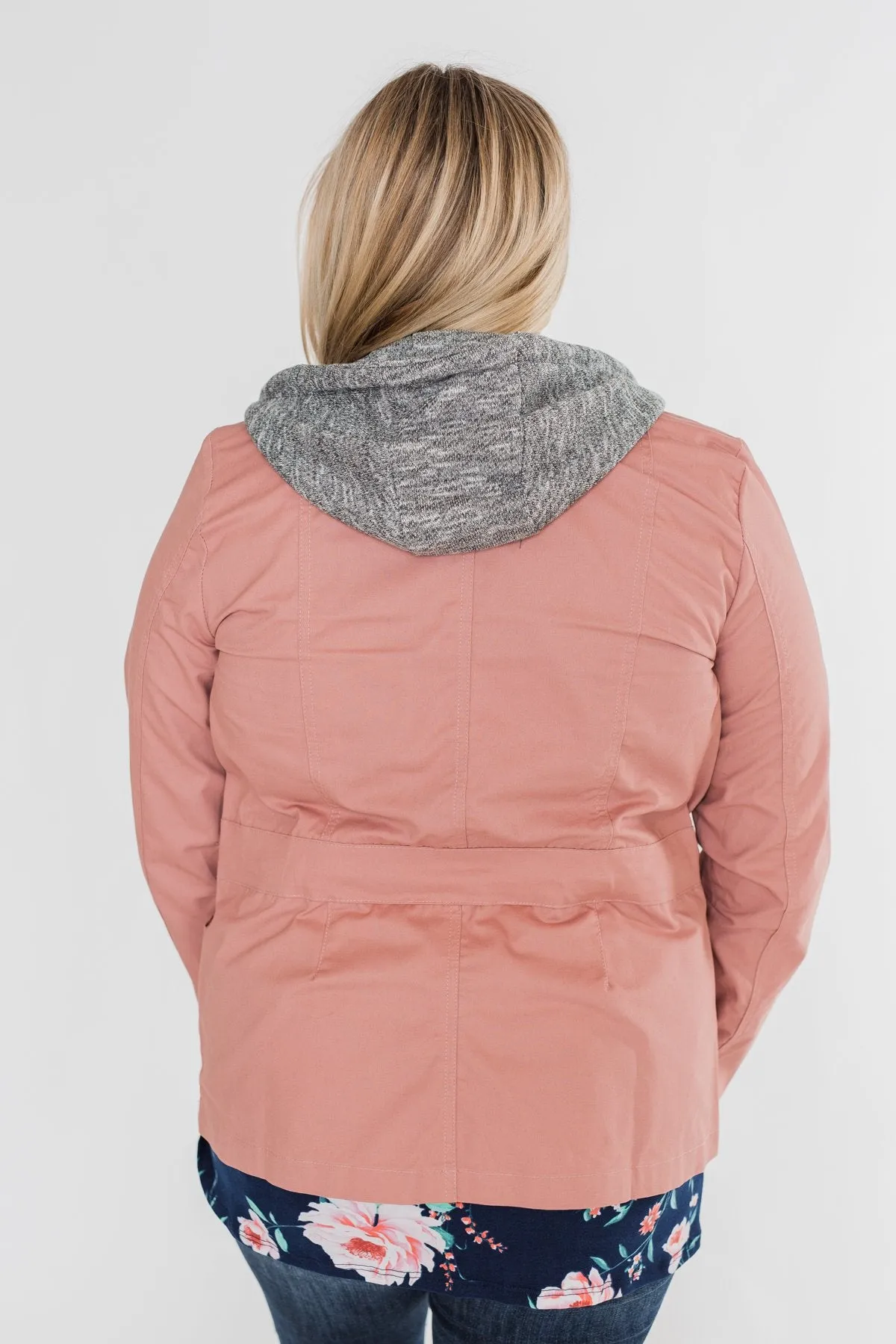 Essential Drawstring Hooded Jacket- Mauve