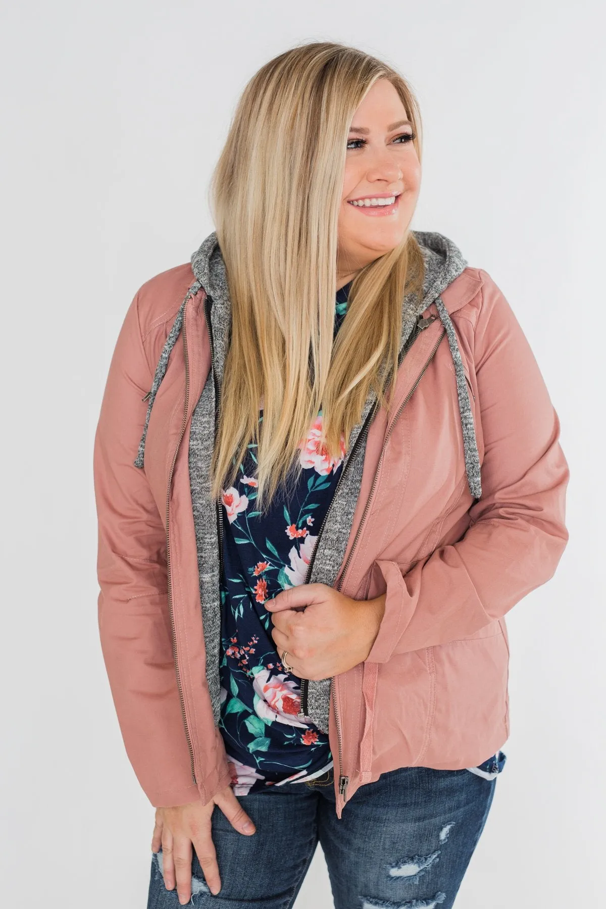 Essential Drawstring Hooded Jacket- Mauve