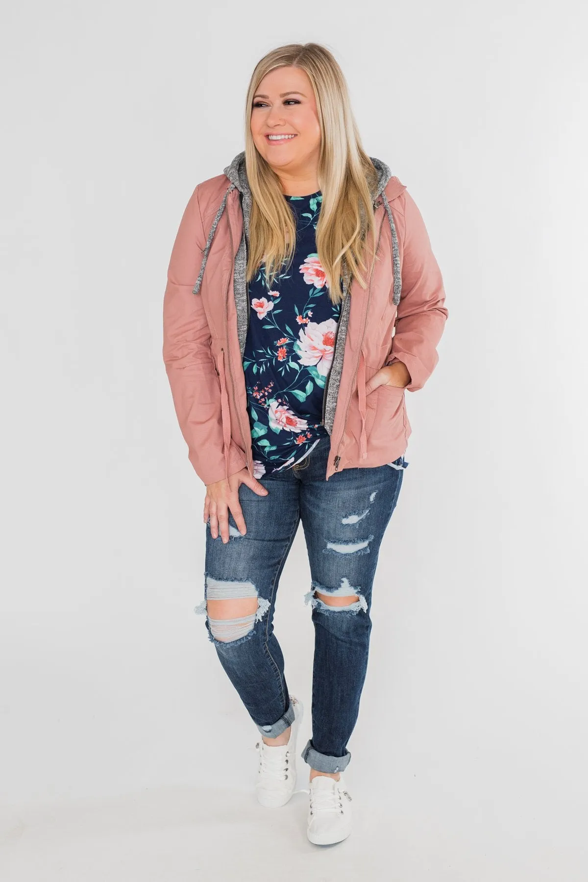 Essential Drawstring Hooded Jacket- Mauve