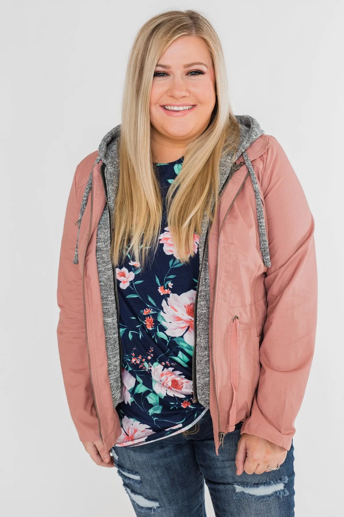 Essential Drawstring Hooded Jacket- Mauve