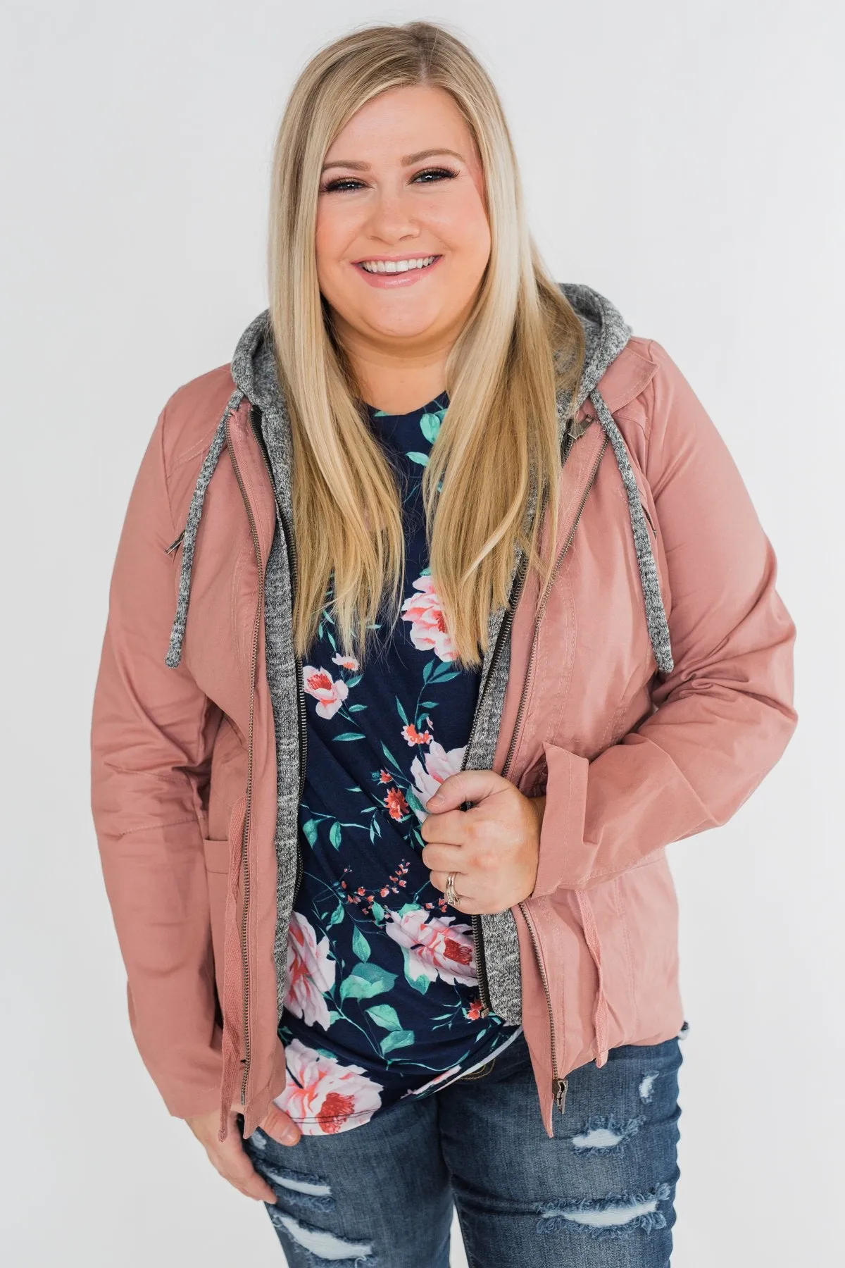 Essential Drawstring Hooded Jacket- Mauve