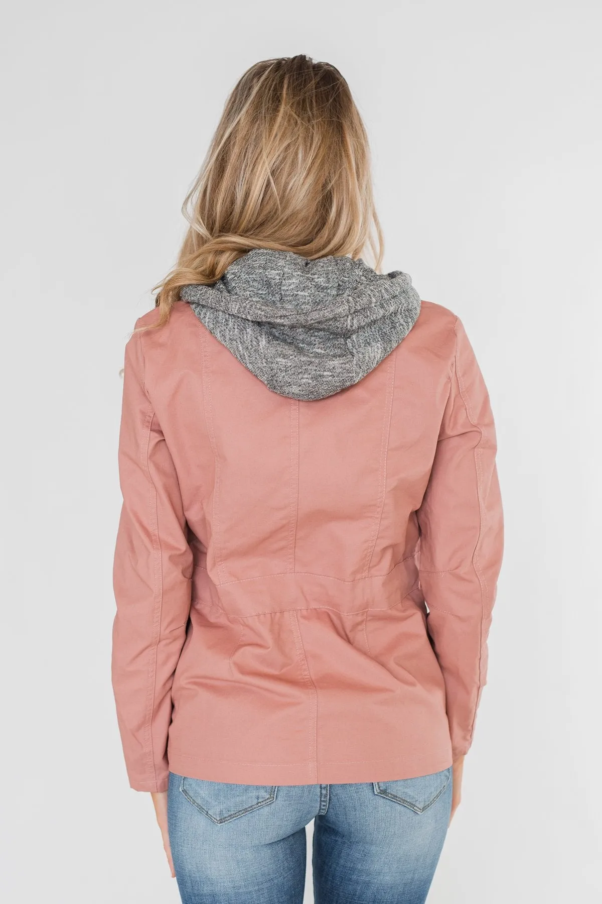 Essential Drawstring Hooded Jacket- Mauve