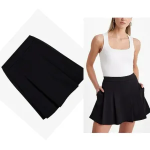 EXPRESS High Waisted Fleece Knit Pleated Mini Skort in Black SZ Small