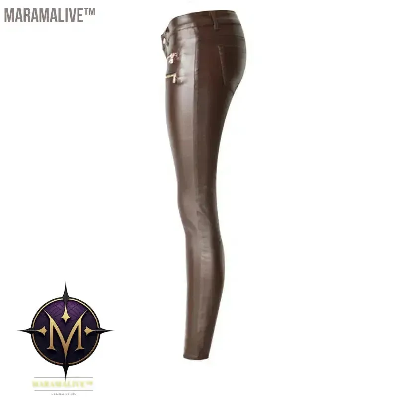 Fashion Women PU Leather Coffee Pants Low Waist Leggings Slim Leather Legging Skinny Trousers Plus Size