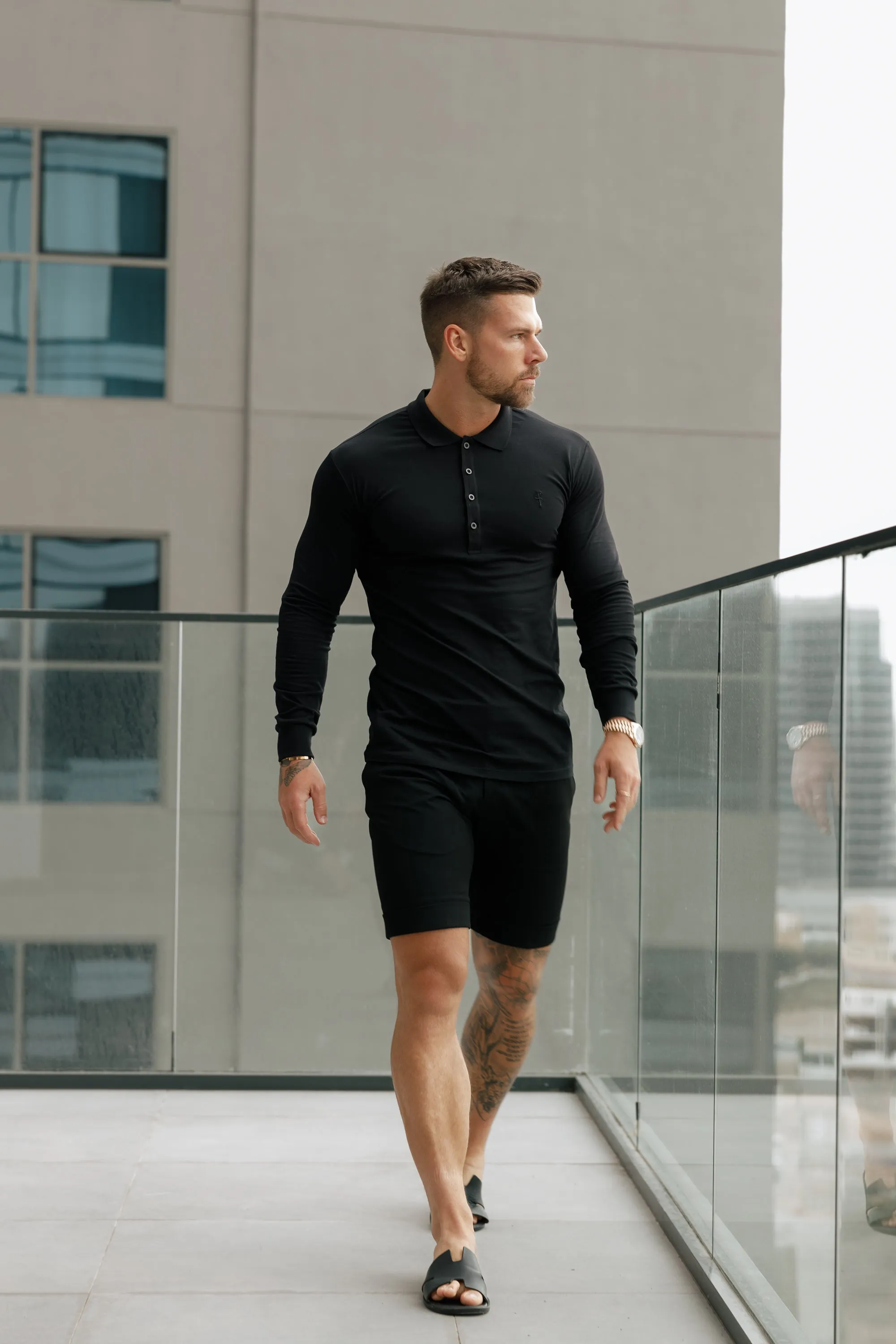 Father Sons Tailored Black Shorts With Belt Loops - FSTS001