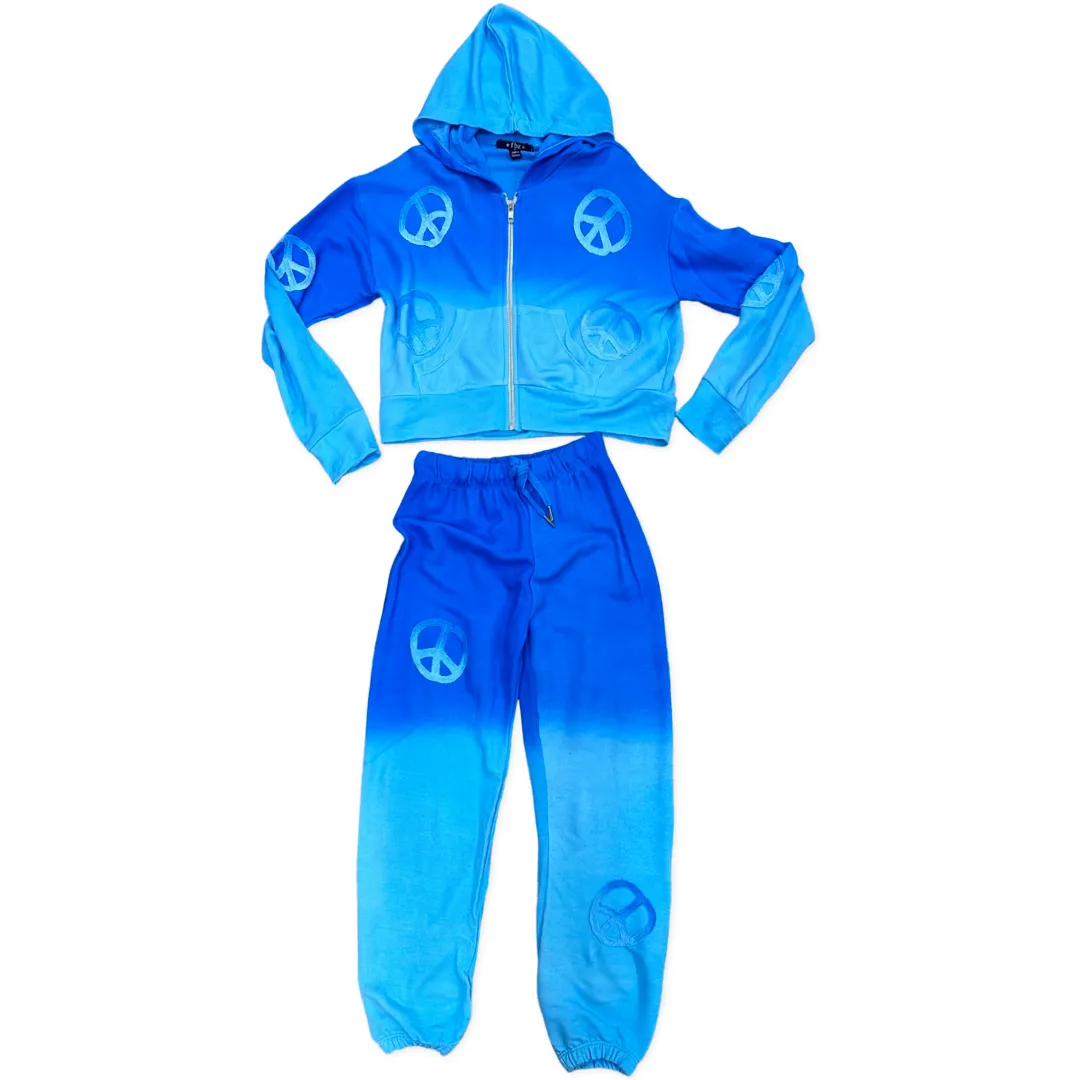 FBZ Peace Sign Ombre Turquoise Zip Up Hoodie