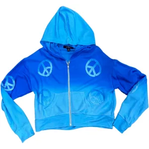 FBZ Peace Sign Ombre Turquoise Zip Up Hoodie