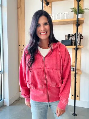 Fleece Hoodie Jacket in Cherry