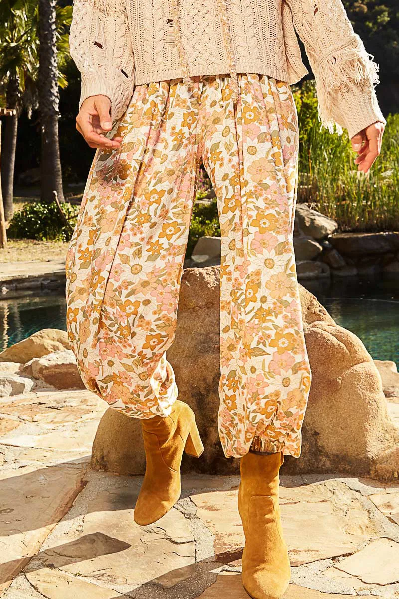 Floral Print Jogger Style Drawstring Pants